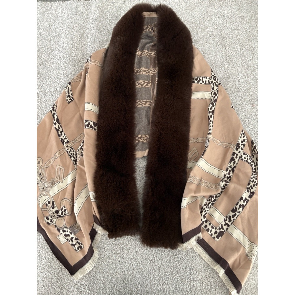 LA FIORENTINA Faux Fur Trim Shawl Wrap Jacket Equestrian Chain Poncho New OS